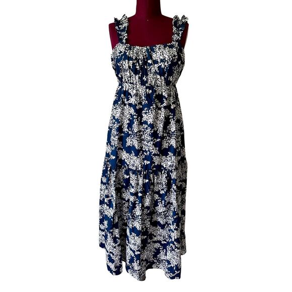 Abercrombie & Fitch Back Poplin Maxi Dress size S Navy White Floral - Picture 5 of 11